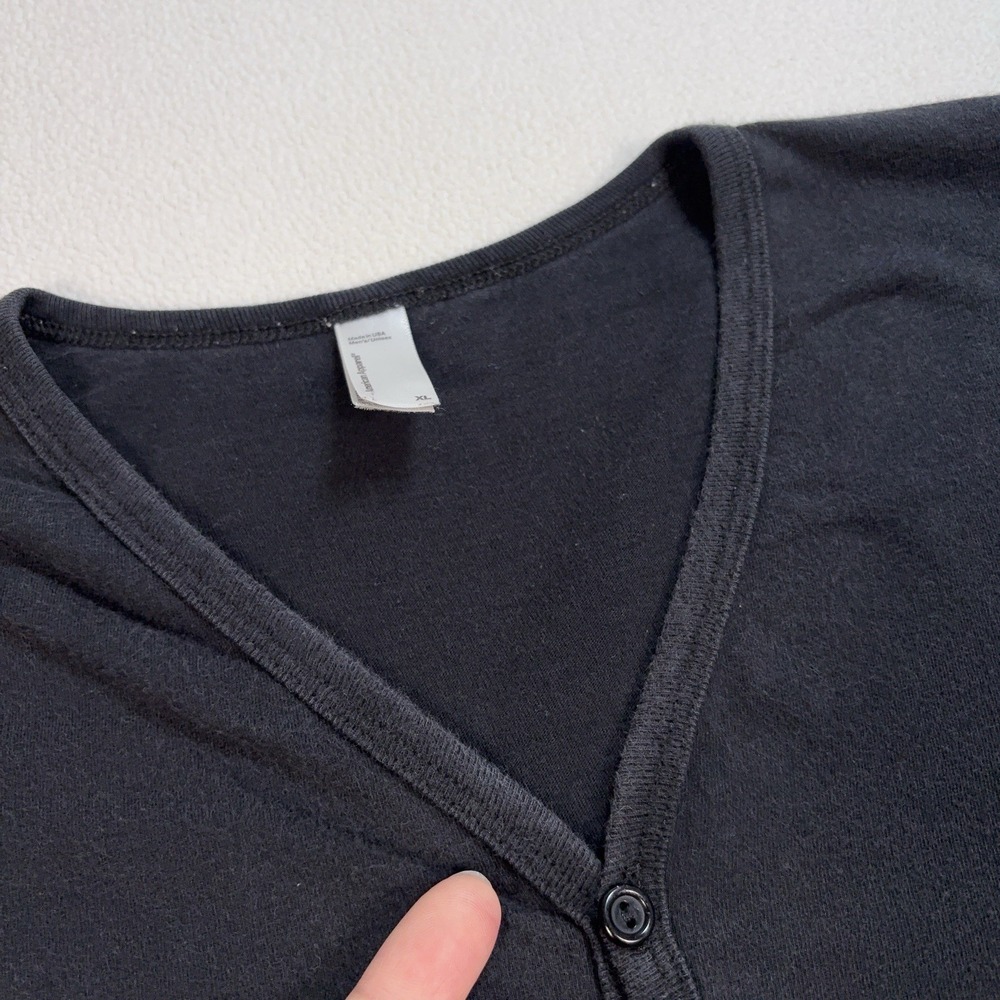 American Apparel Henley Shirt Men's XL Black 100% Combed Cotton *HOLE* - Picture 11 of 16